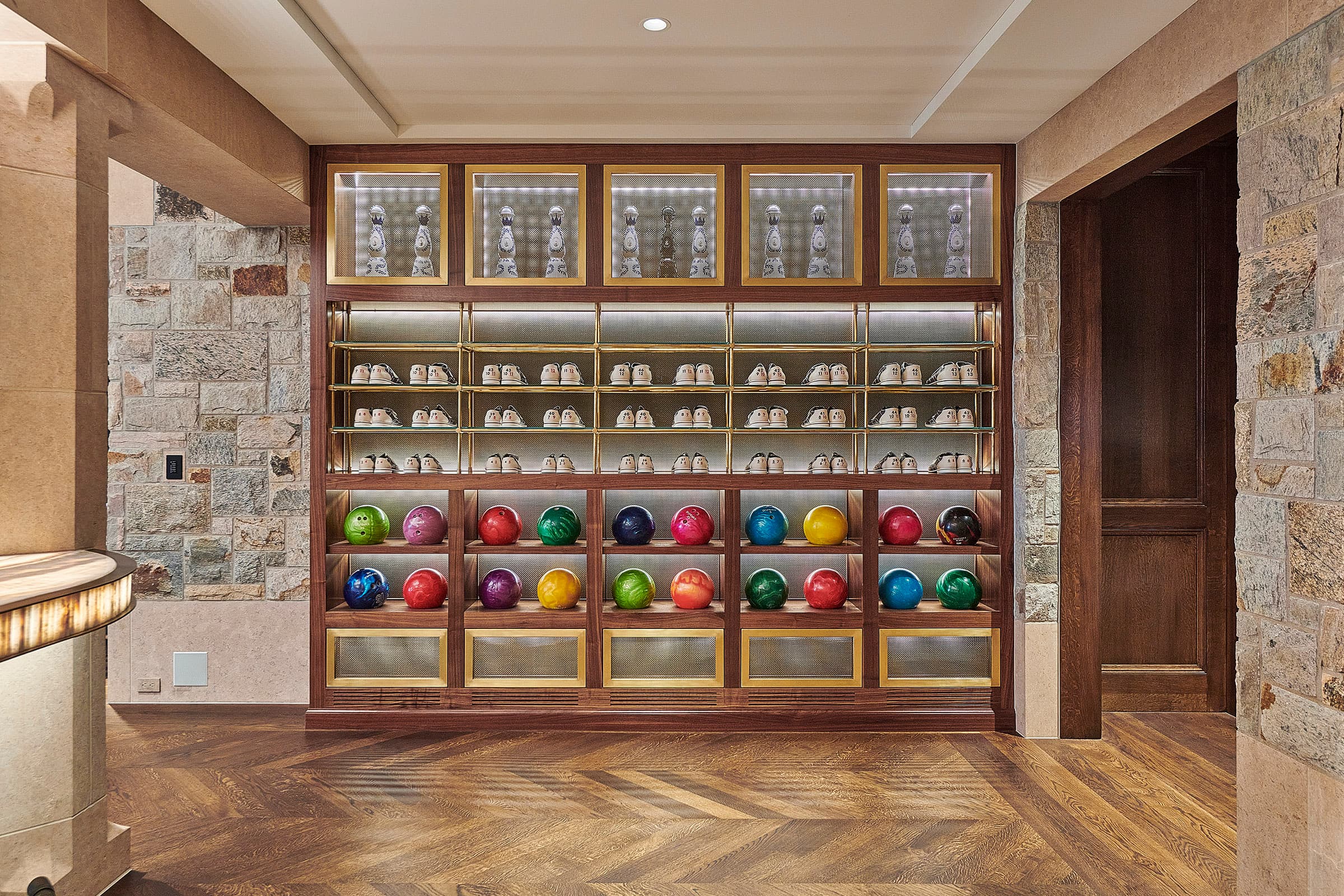 Bespoke luxury custom cabinetry: Custom Woodwork Bowling Alley Bowling2