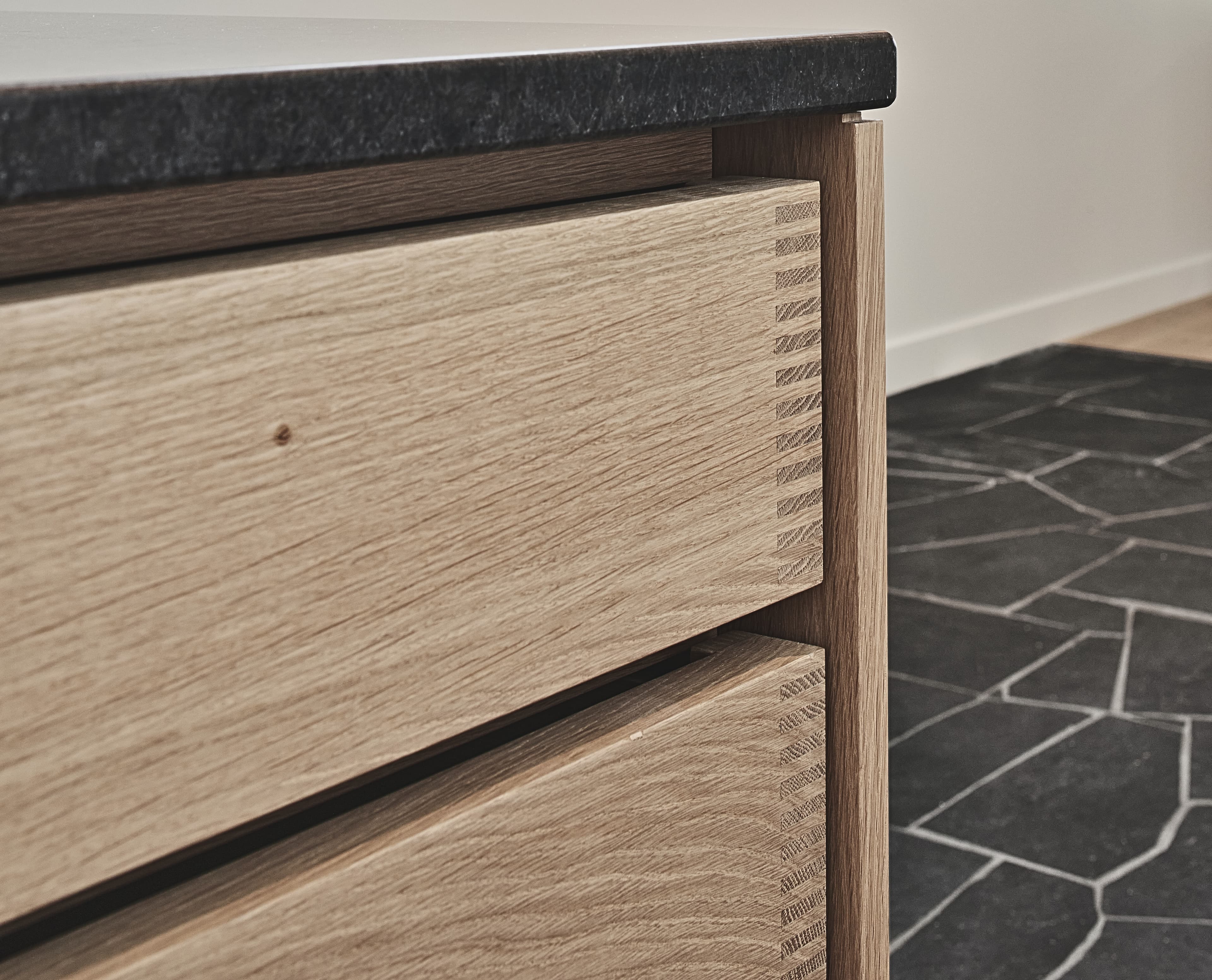 Bespoke custom cabinetry in Danish Dovetail: Danish Dovetail Flush Counter Top