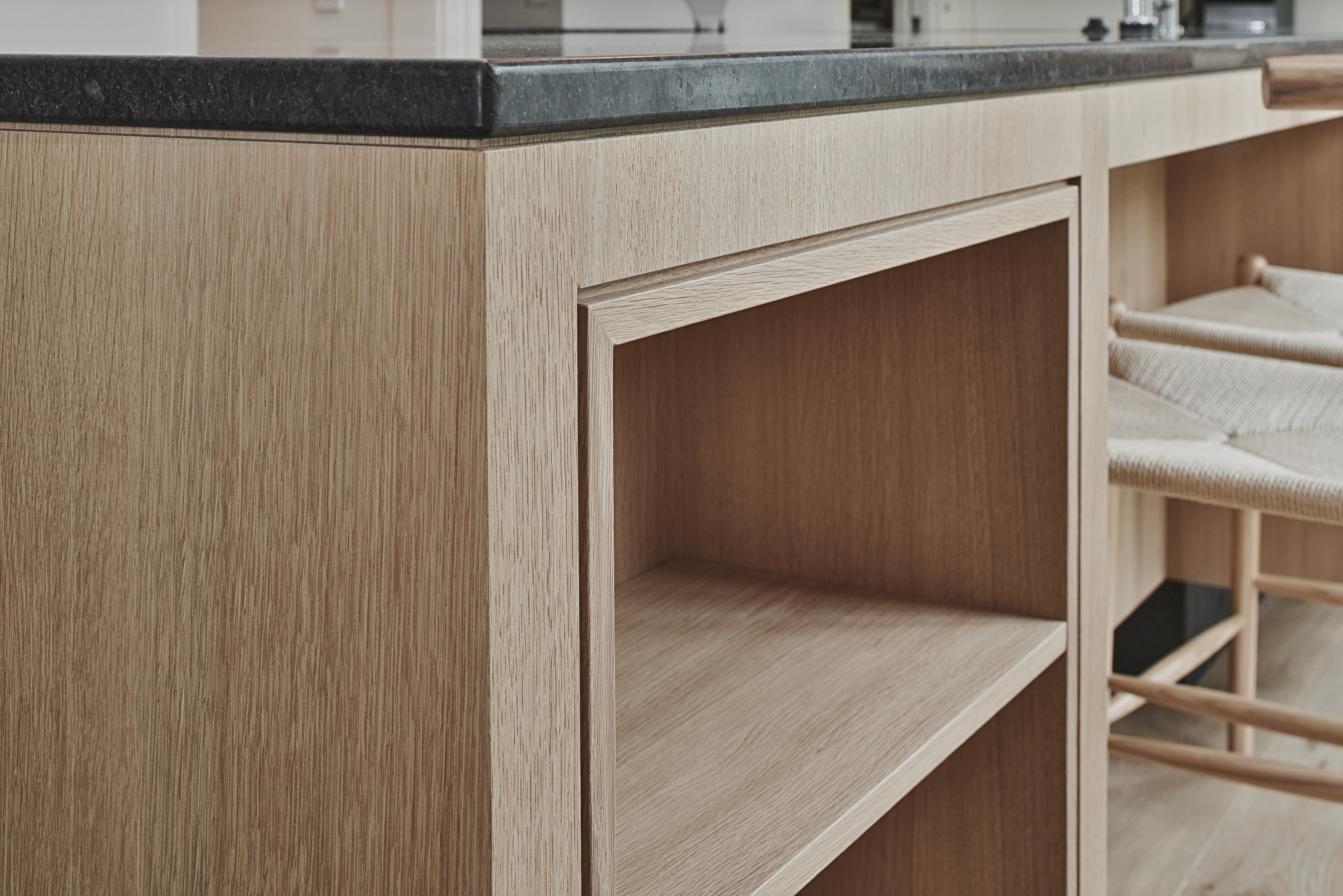 Bespoke custom cabinetry in Danish Dovetail: Flush Cabinet Counter Top