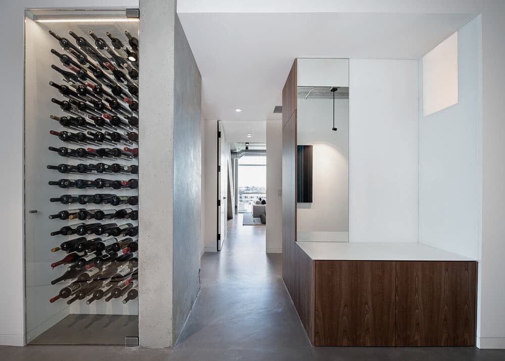 Bespoke custom cabinetry in Loop Lounge: Walnut Entryway Wine Storage Dsc 1106 Edited