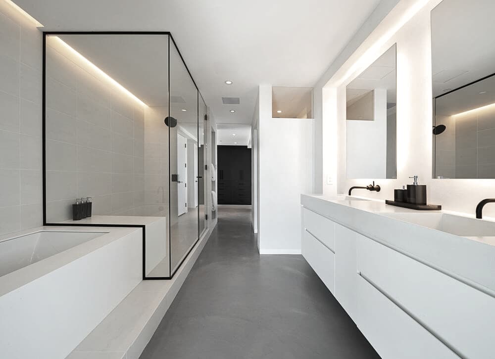 Bespoke custom cabinetry in Loop Lounge: White Floating Double Vanity Dsc 0638 Edited