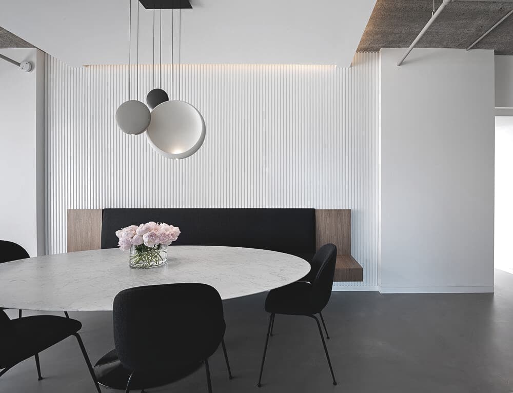 Bespoke custom cabinetry in Loop Lounge: Fluted Wall Banquette Dining Dsc 0144 Edited