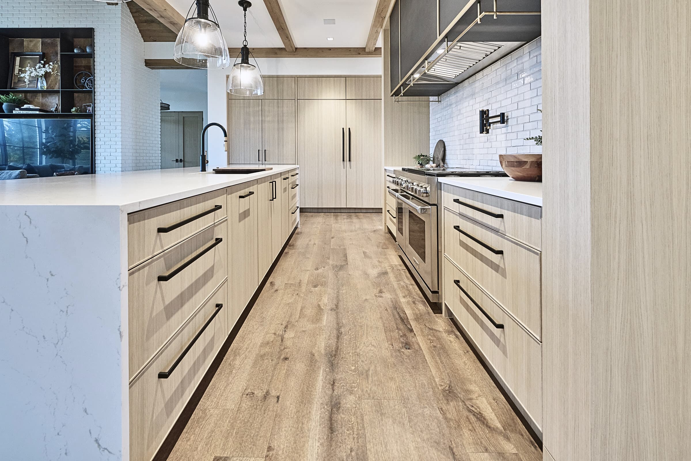 Bespoke custom cabinetry in Full Stretch: Waterfall Kitchen Island