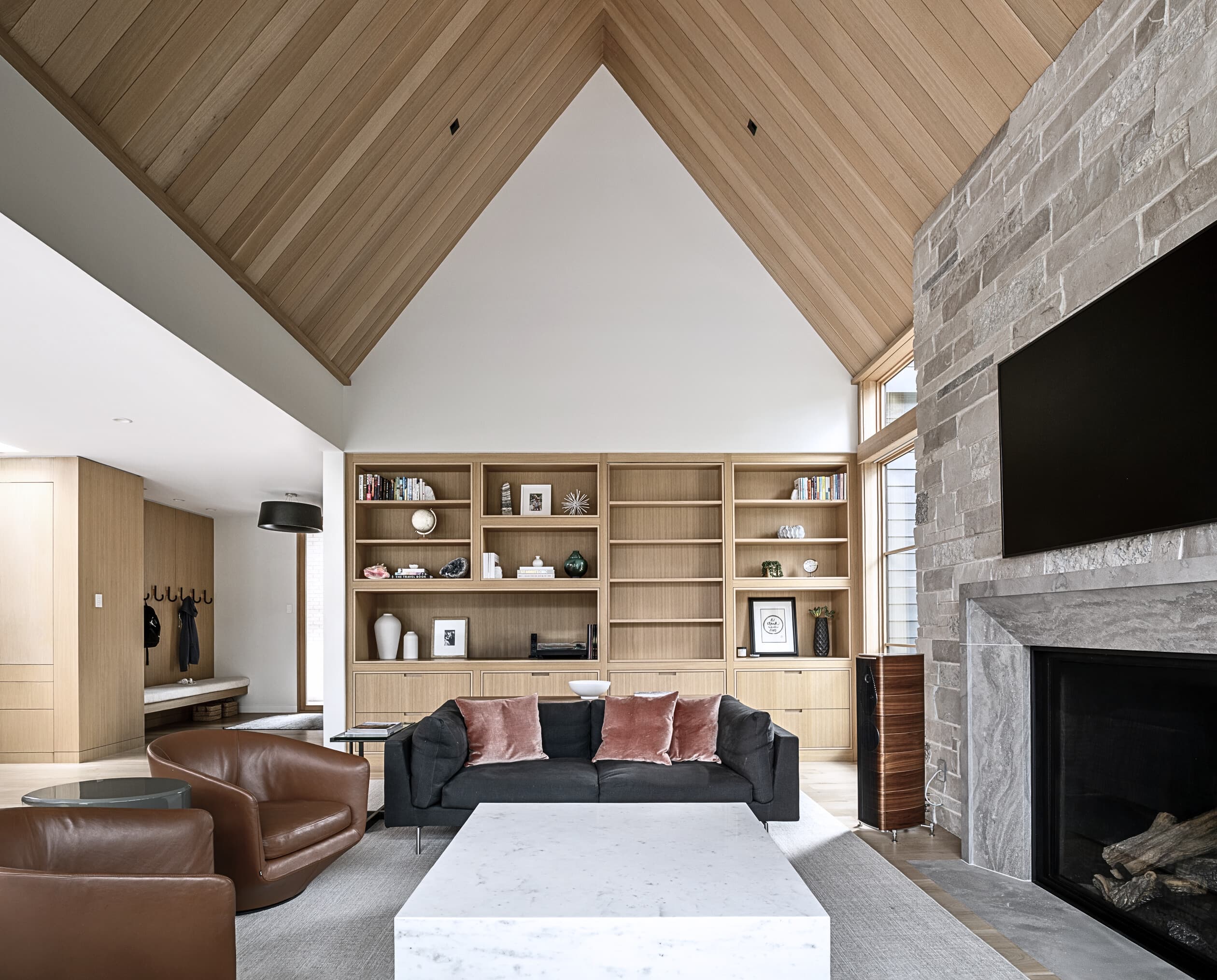 Bespoke custom cabinetry in Pool Vault: Vaulted Rift White Oak Ceiling