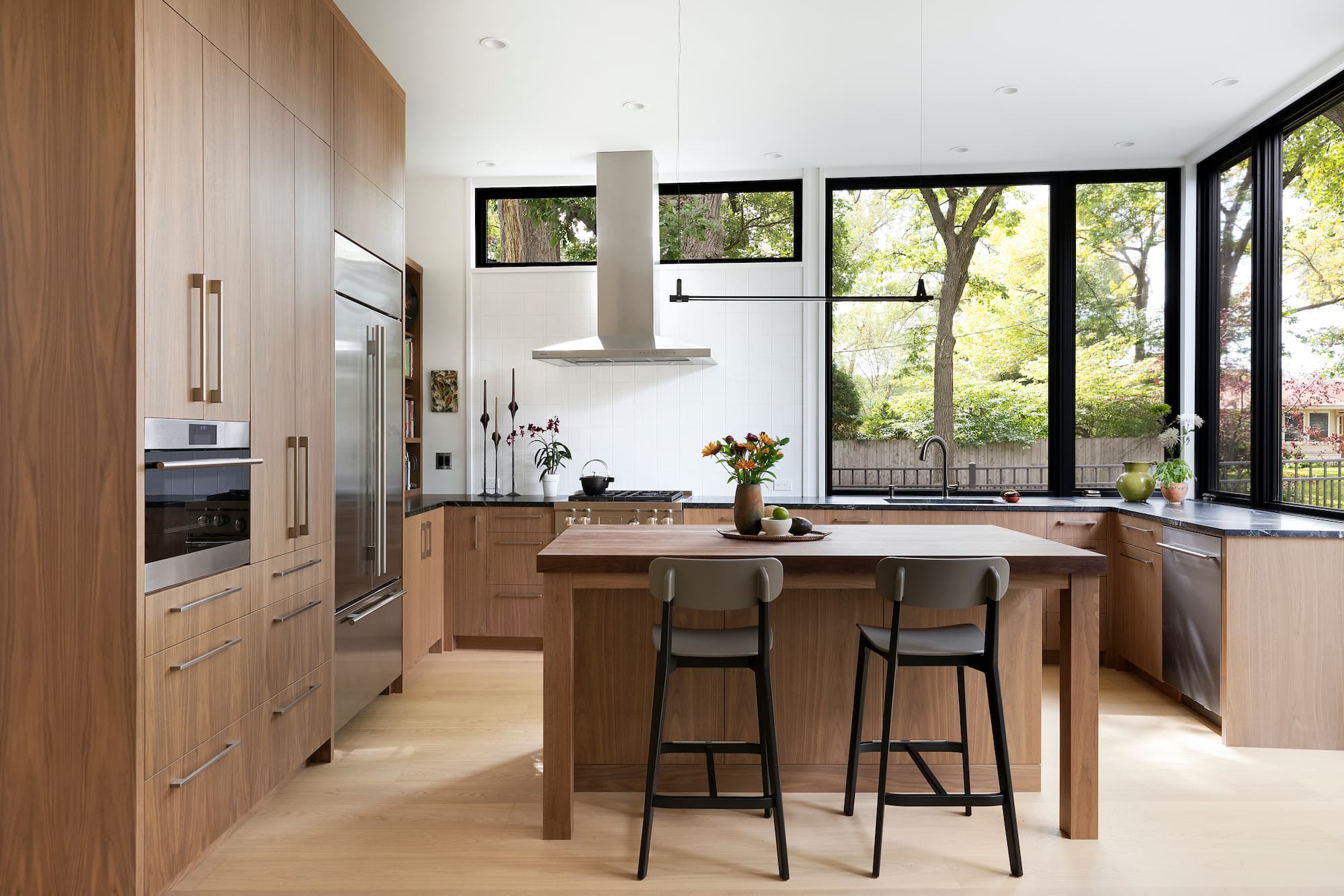 Bespoke custom cabinetry in Blvd Blend: Walnut Kitchen Island Windows 020