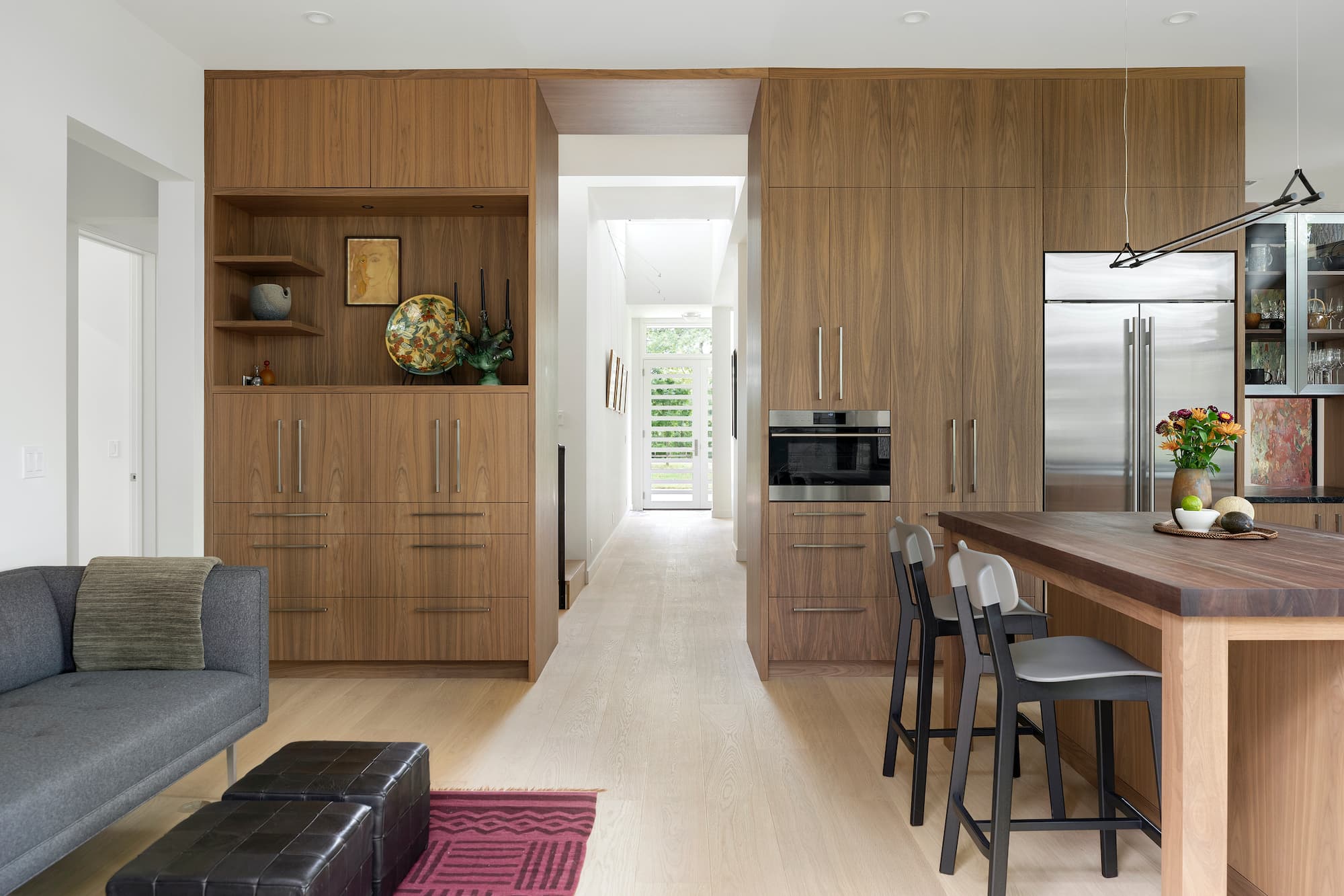 Bespoke custom cabinetry in Blvd Blend: Walnut Kitchen Living Built Ins 026