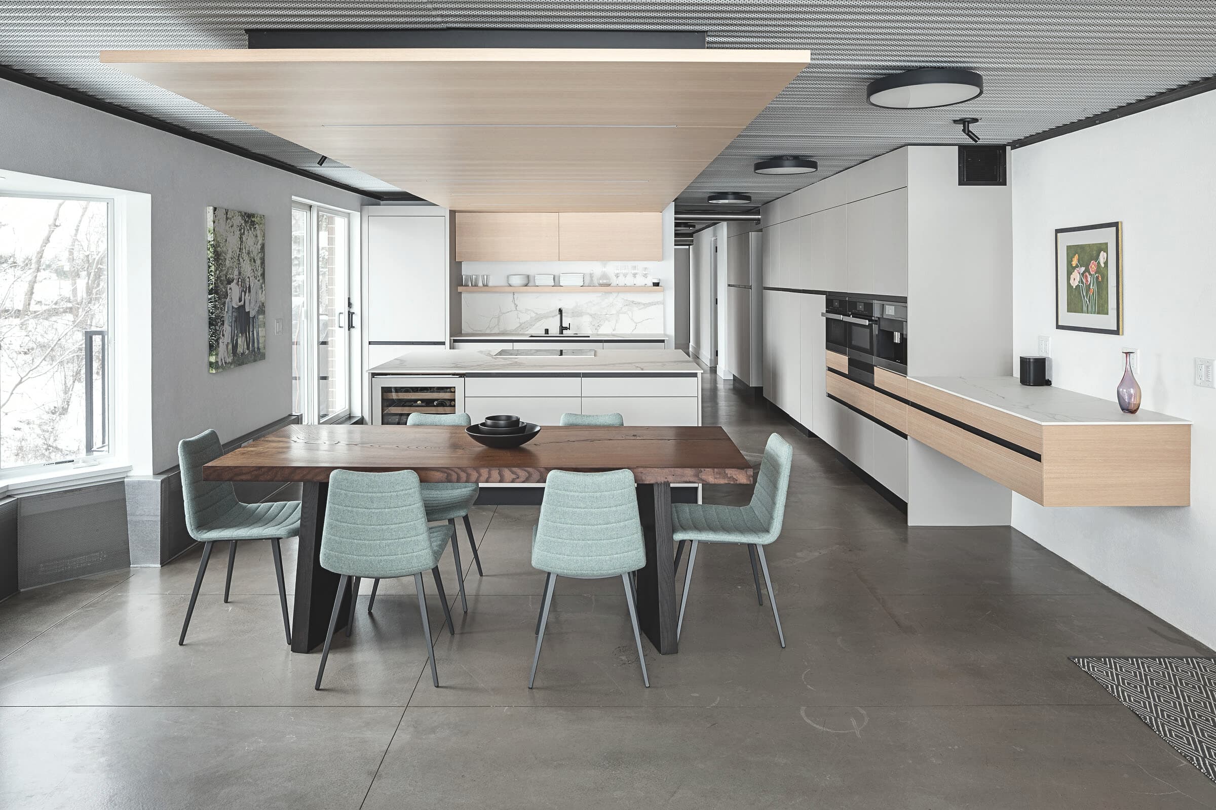 Bespoke custom cabinetry in Frame Study: Modern Kitchen Dining Wood Ceiling G9a0186 Edited