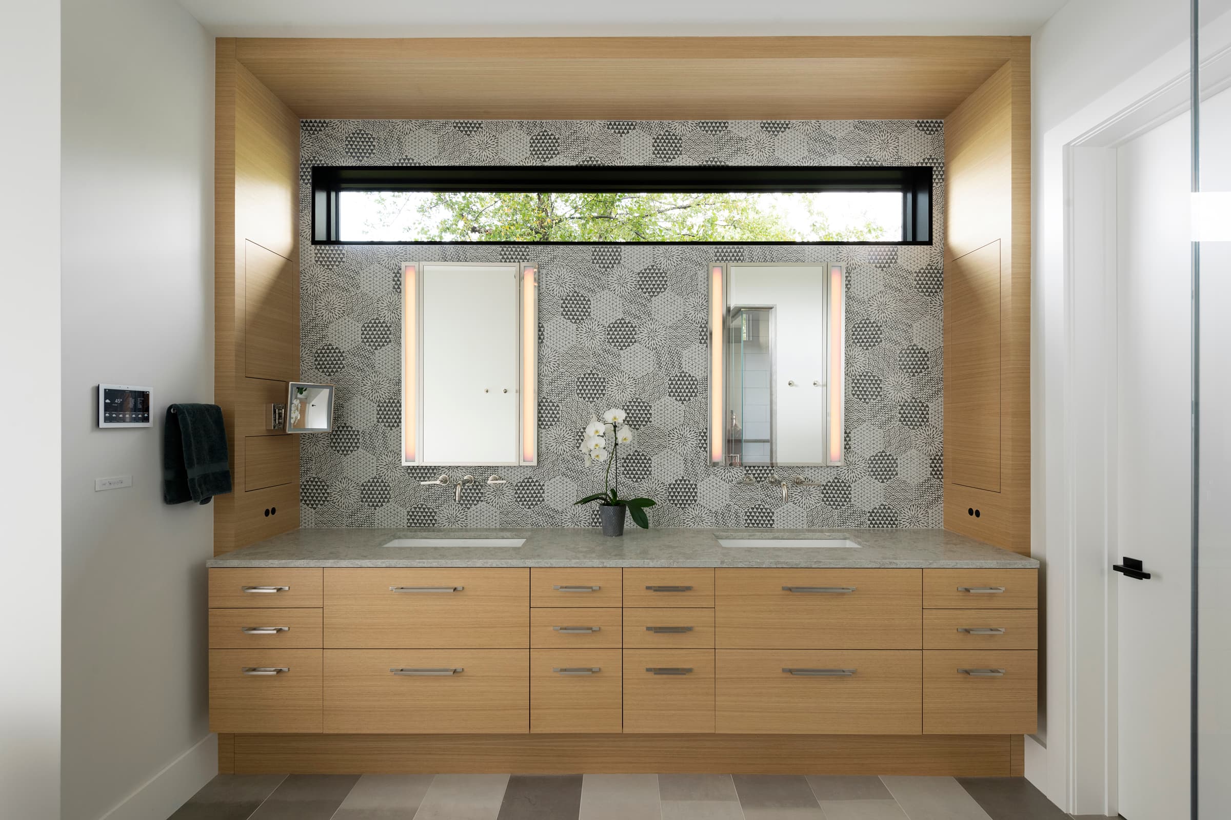 Bespoke custom cabinetry in Lakeside Grove: Oak Bathroom Double Vanity 072