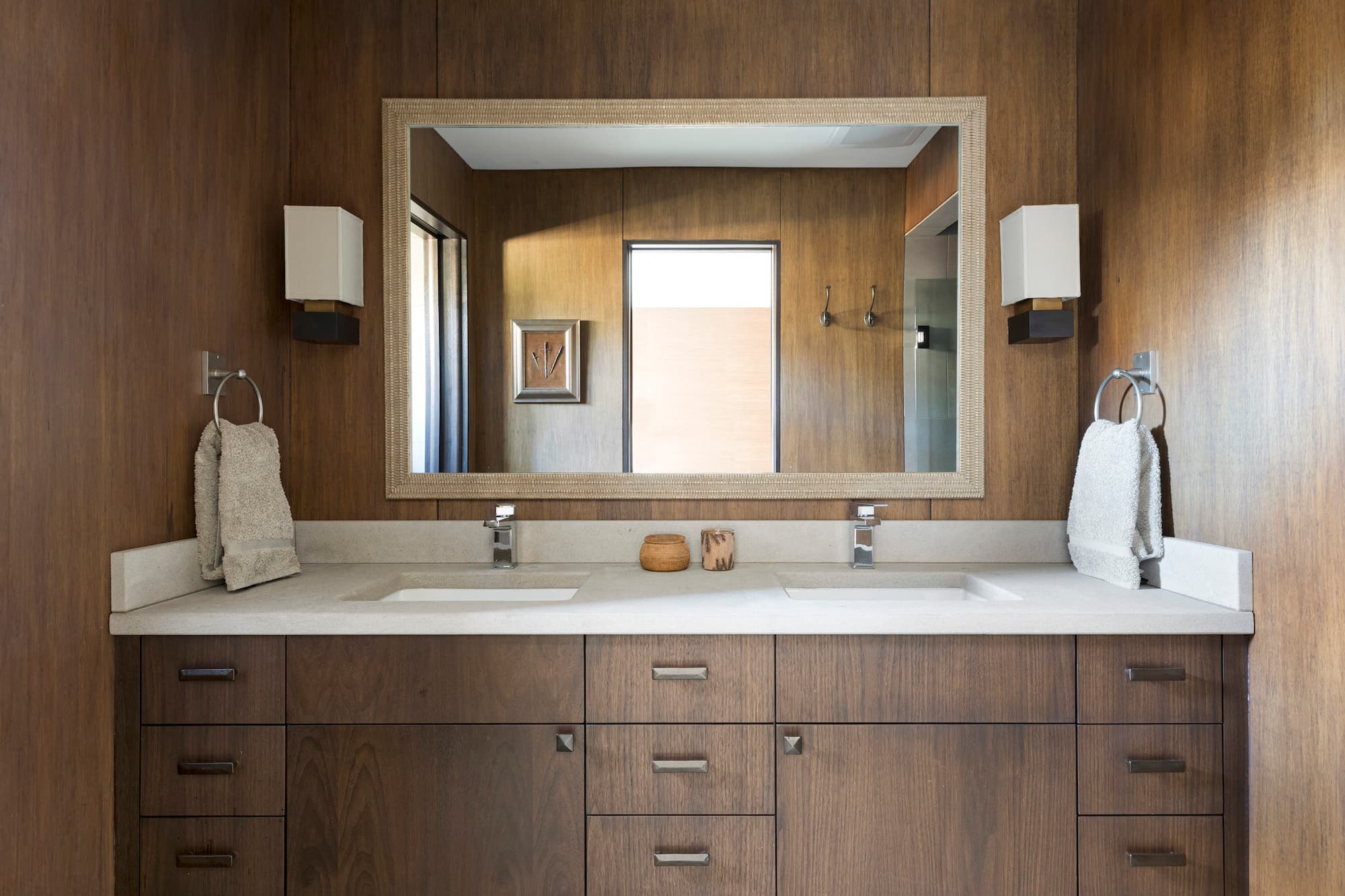 Bespoke custom cabinetry in Timber Tribute: Walnut Bathroom Double Vanity 020